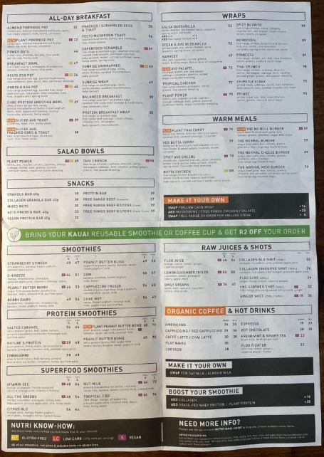 Kauai Menu